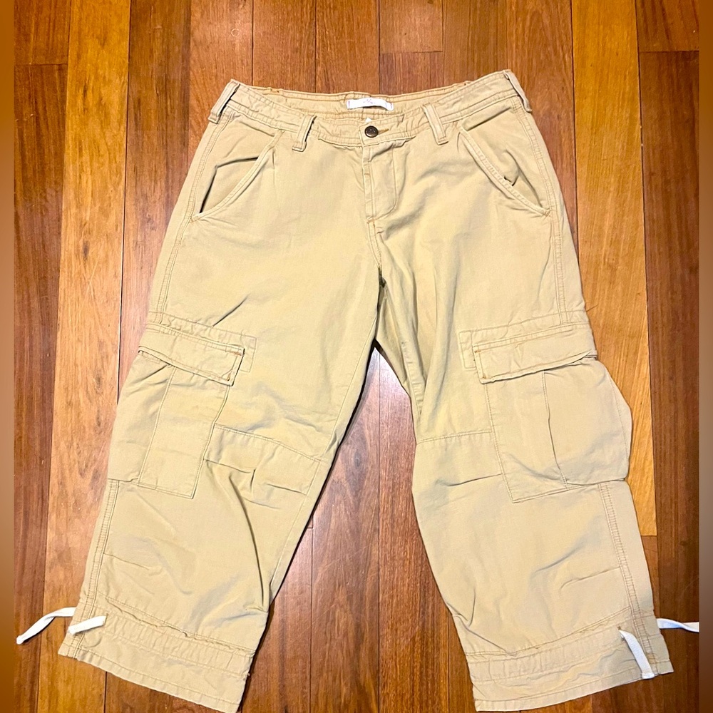 Joie Y2K Tan Canvas Utility Cropped Cargo Baggy Pants sz 29 Gorpcore
